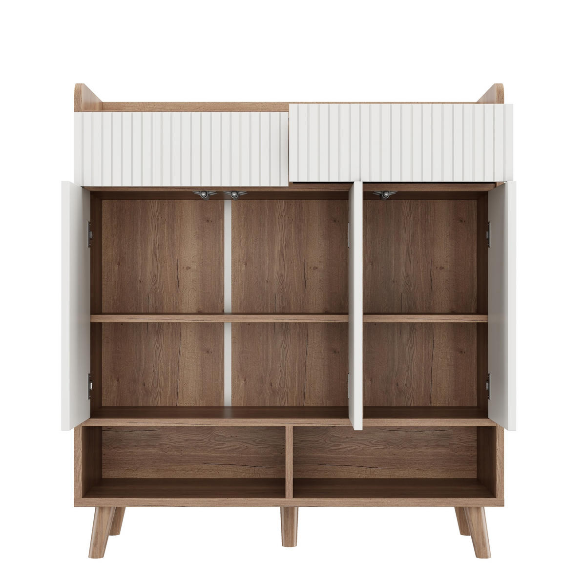 SCHUHSCHRANK 90/35/100 cm in Weiß/Natur mit 3 Türen, 2 Schubladen und Holzbeinen - Weiß, Holzwerkstoff (90/100/35cm) - Flora Grace