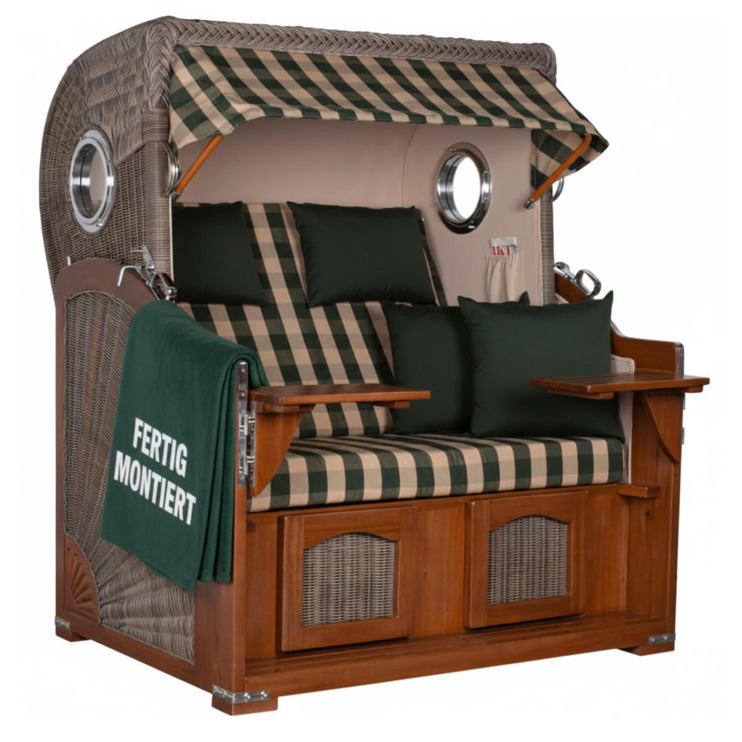 STRANDKORB 2-Sitzer Düne Mahagoni 506 - Dunkelgrün/Braun, Holz (125/170/80cm) - Mr. Deko