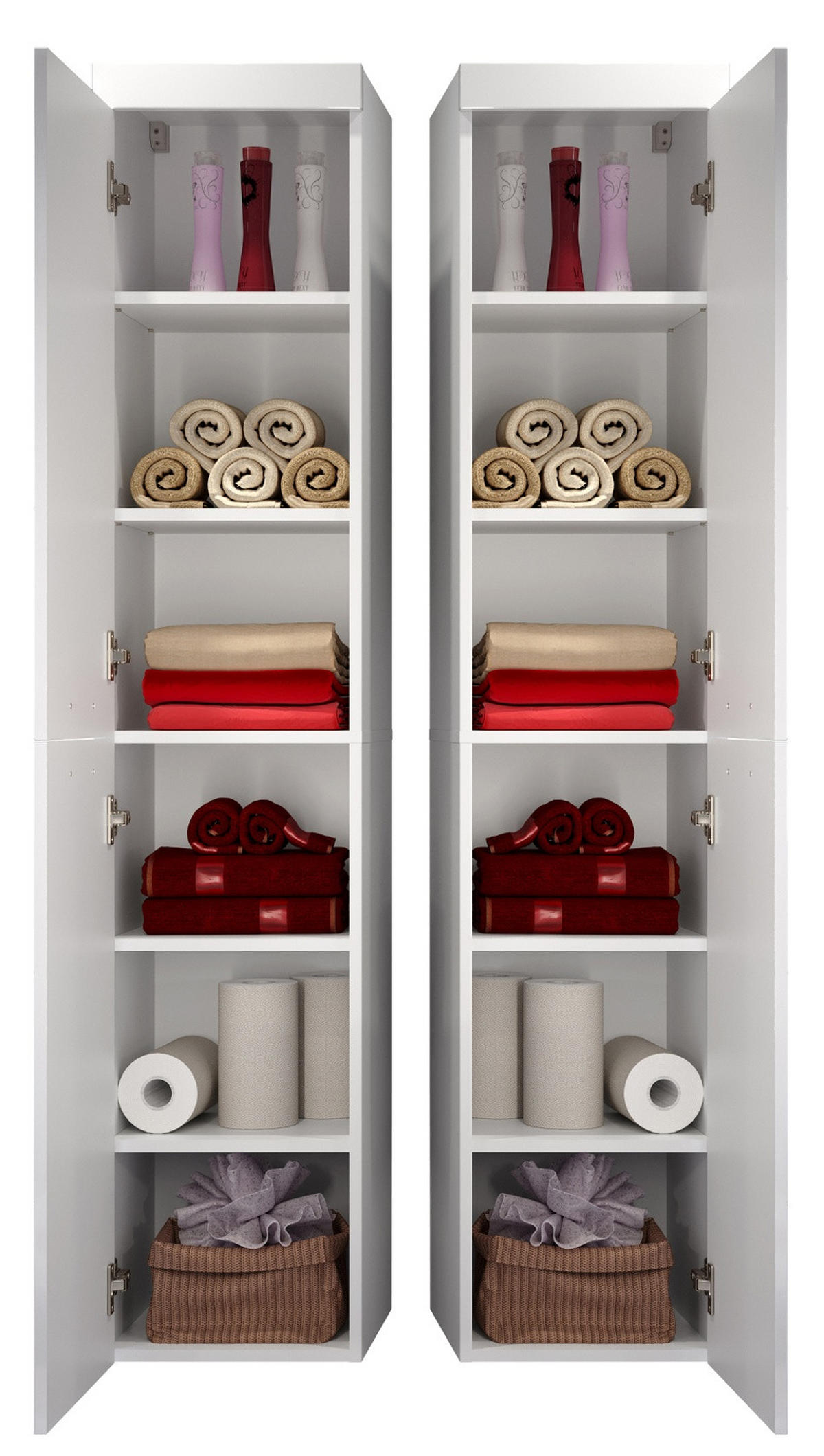HOCHSCHRANK weiß Hochglanz 35 x 170 cm, Badschrank hängend - Weiß Hochglanz/Silberfarben, Holzwerkstoff/Kunststoff (35/170/33cm) - Top.Furn