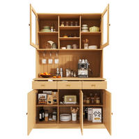 BUFFETSCHRANK 120x40x191 cm, Glastüren, Gläserhalter, 2 Steckdosen, USB-A/USB-C-Anschlüsse, Naturfarbe - Naturfarben, Holzwerkstoff (120/191/40cm) - FOHERE