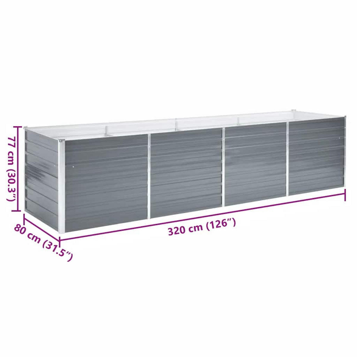 HOCHBEET 320/80/77 cm, aus Verzinkter Stahl, Grau - Grau, Metall (80/77/320cm) - vidaXL