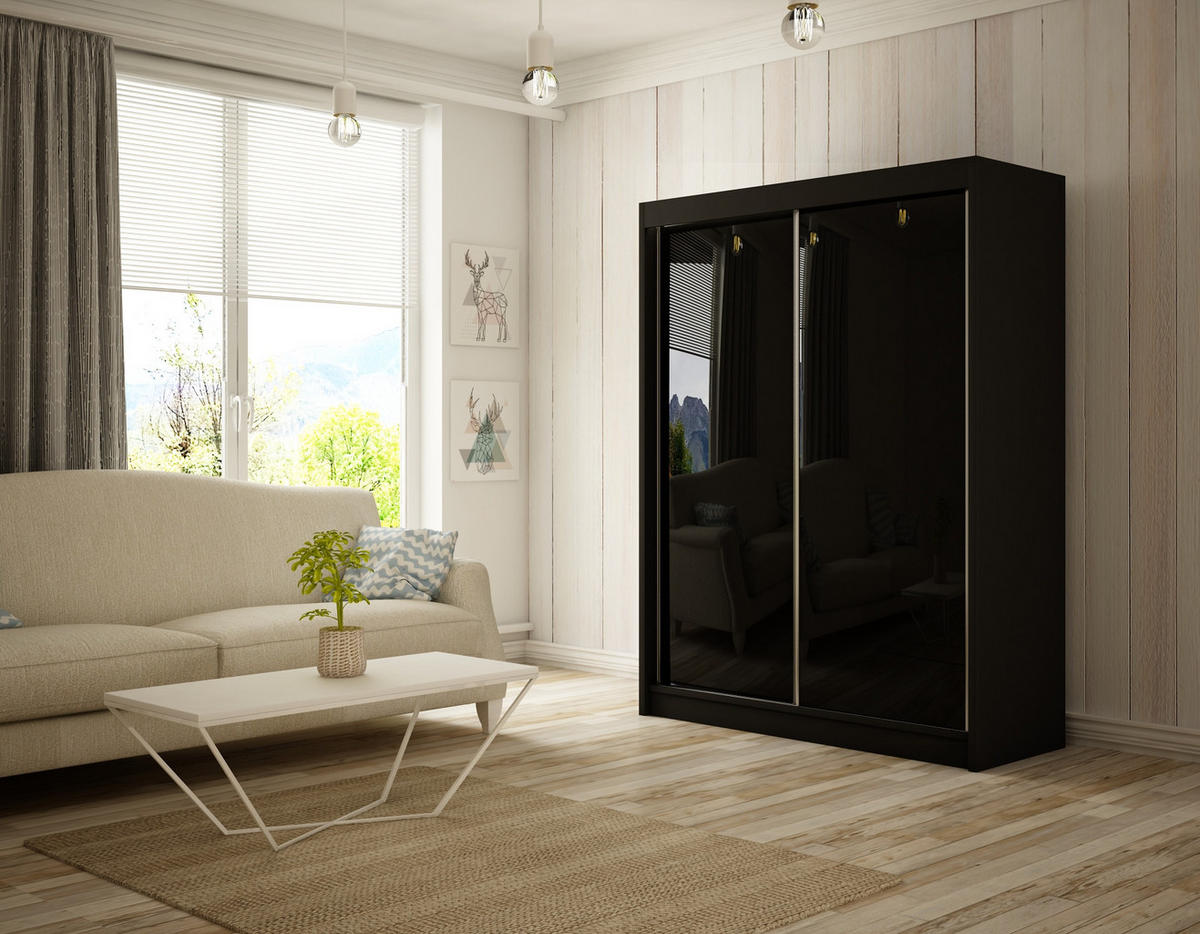 SCHIEBETÜRENSCHRANK TIPI II - Schwarz, Holzwerkstoff (150/215/61cm) - Meblini