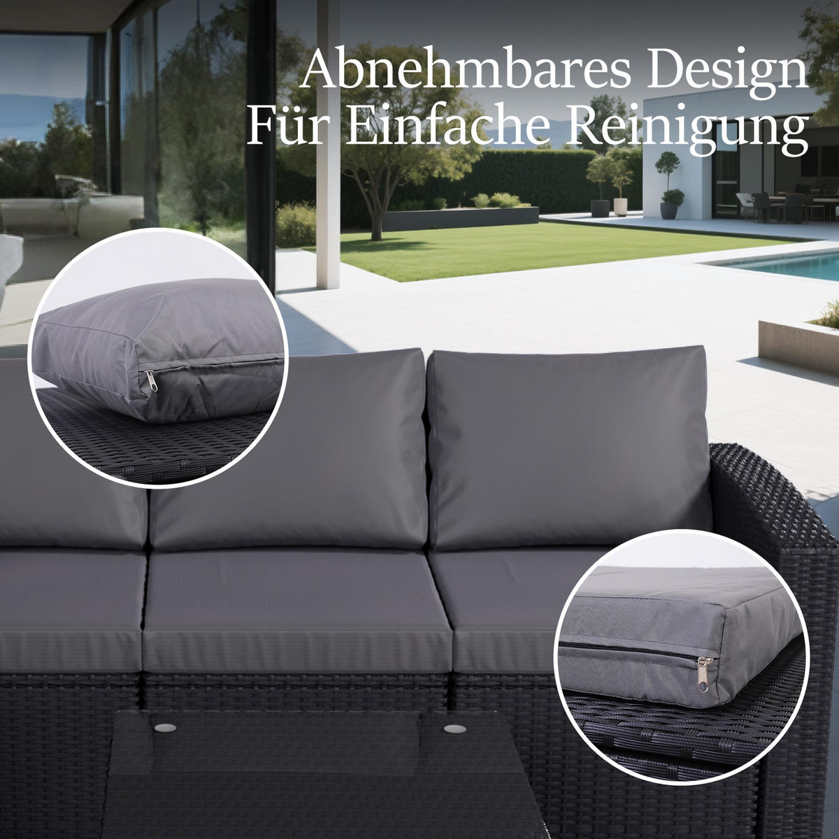 GARTEN-SOFA-SET - Schwarz, Metall - BELONID
