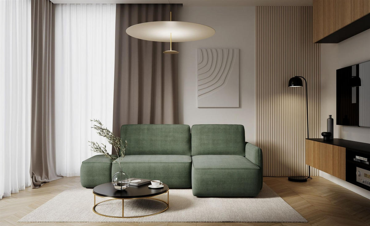 ECKSOFA Luka Mit Schlaffunktion - Grün, Holzwerkstoff/Textil (148/229cm) - Fun Möbel