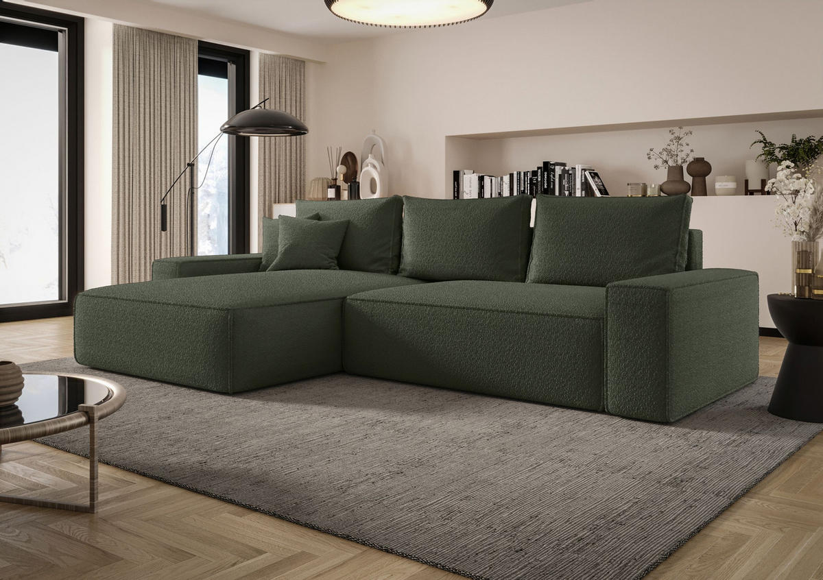 ECKSOFA MONA mit Schlaffunktion QUELLE 37 Links - Dunkelgrün, Textil (175/280cm) - Bedante
