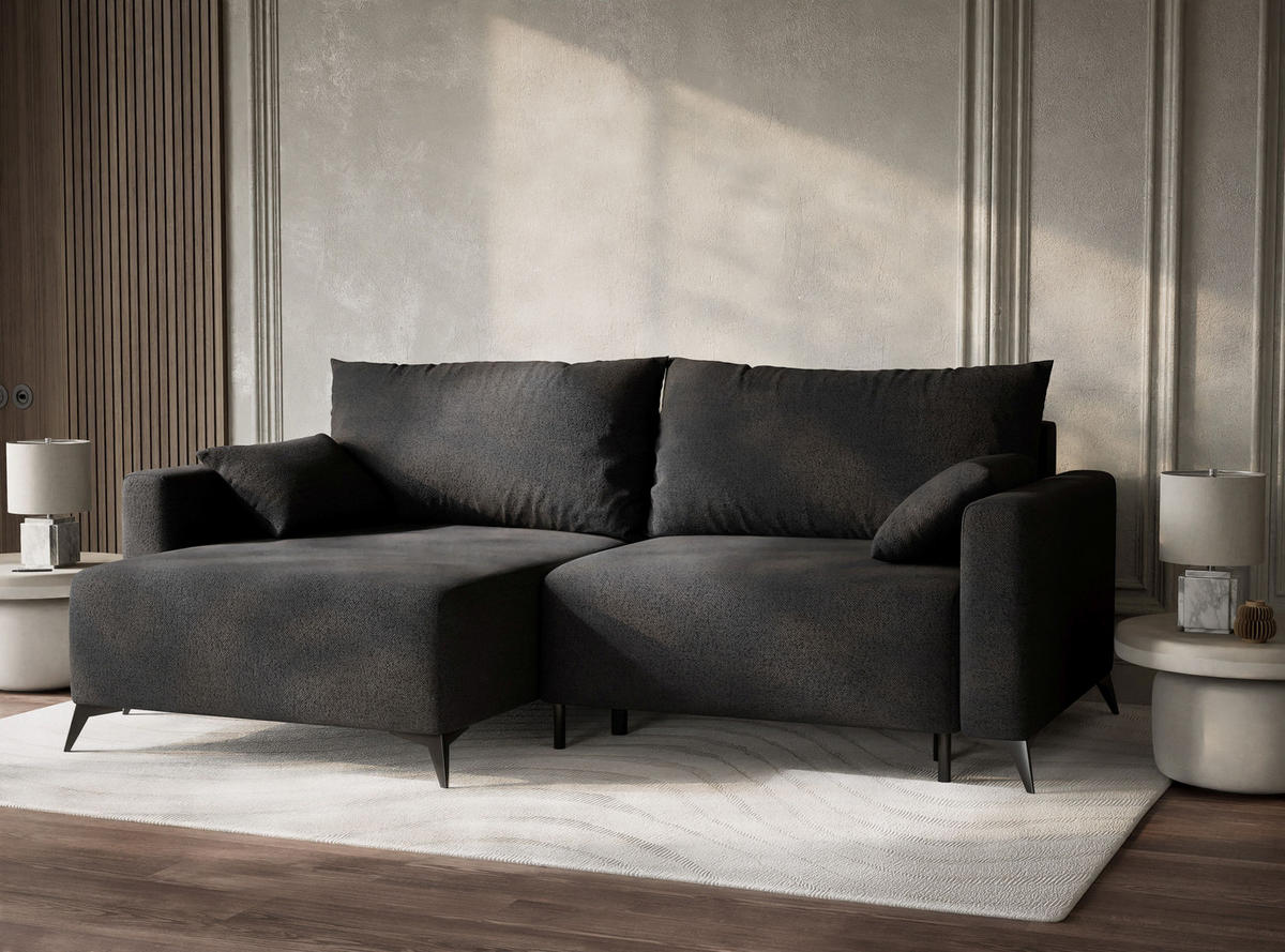 ECKSOFA MIT SCHLAFFUNKTION Leon Anthrazit Webstoff - Anthrazit/Schwarz, Holz/Holzwerkstoff (148/239cm) - Maison de Reve
