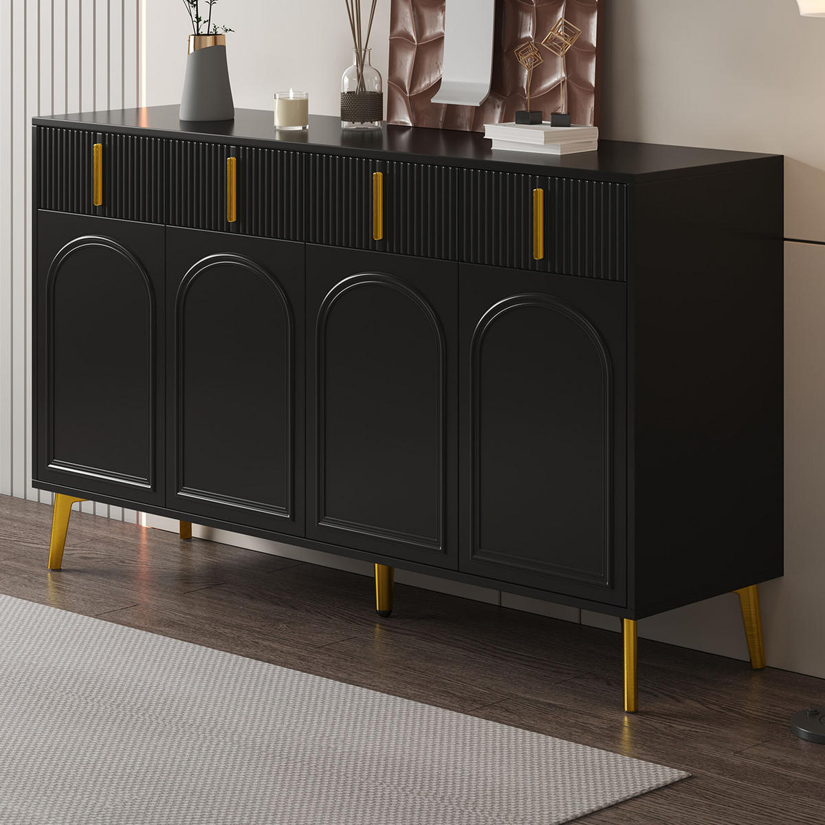 SIDEBOARD Schwarz 140/37,8/82 cm - Schwarz, Holzwerkstoff/Metall (37.8/82/140cm) - Urban Meuble