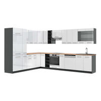ECKKÜCHE Fame-Line Weiß Hochglanz/Anthrazit 347 x 257 cm, AP Eiche - Weiß Hochglanz/Anthrazit, Holzwerkstoff (347/81.6/60cm) - Vicco