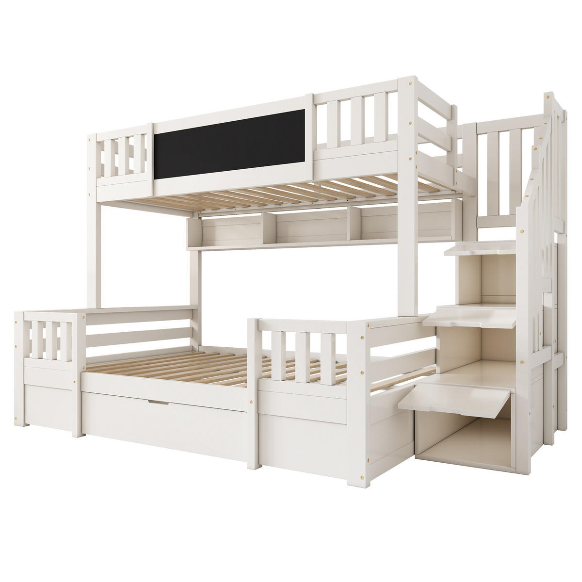 ETAGENBETT für 3 Kinder Weiß - Weiß, Holz (90/200cm) - ComfortXL