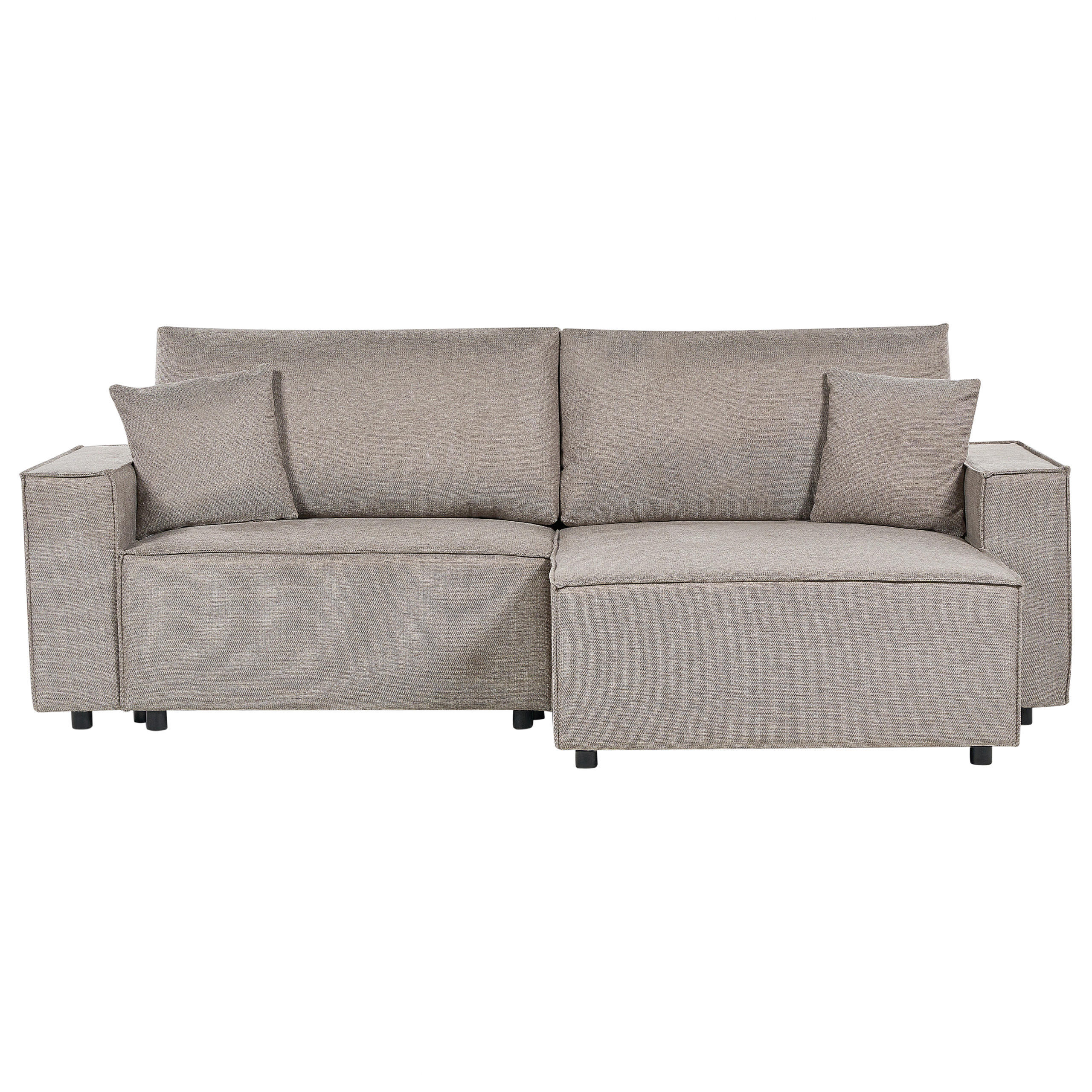3-SITZER-ECKSOFA taupe rechtsseitig mit Schlaffunktion Stauraum Karila - Taupe, Textil (250/150cm) - Beliani