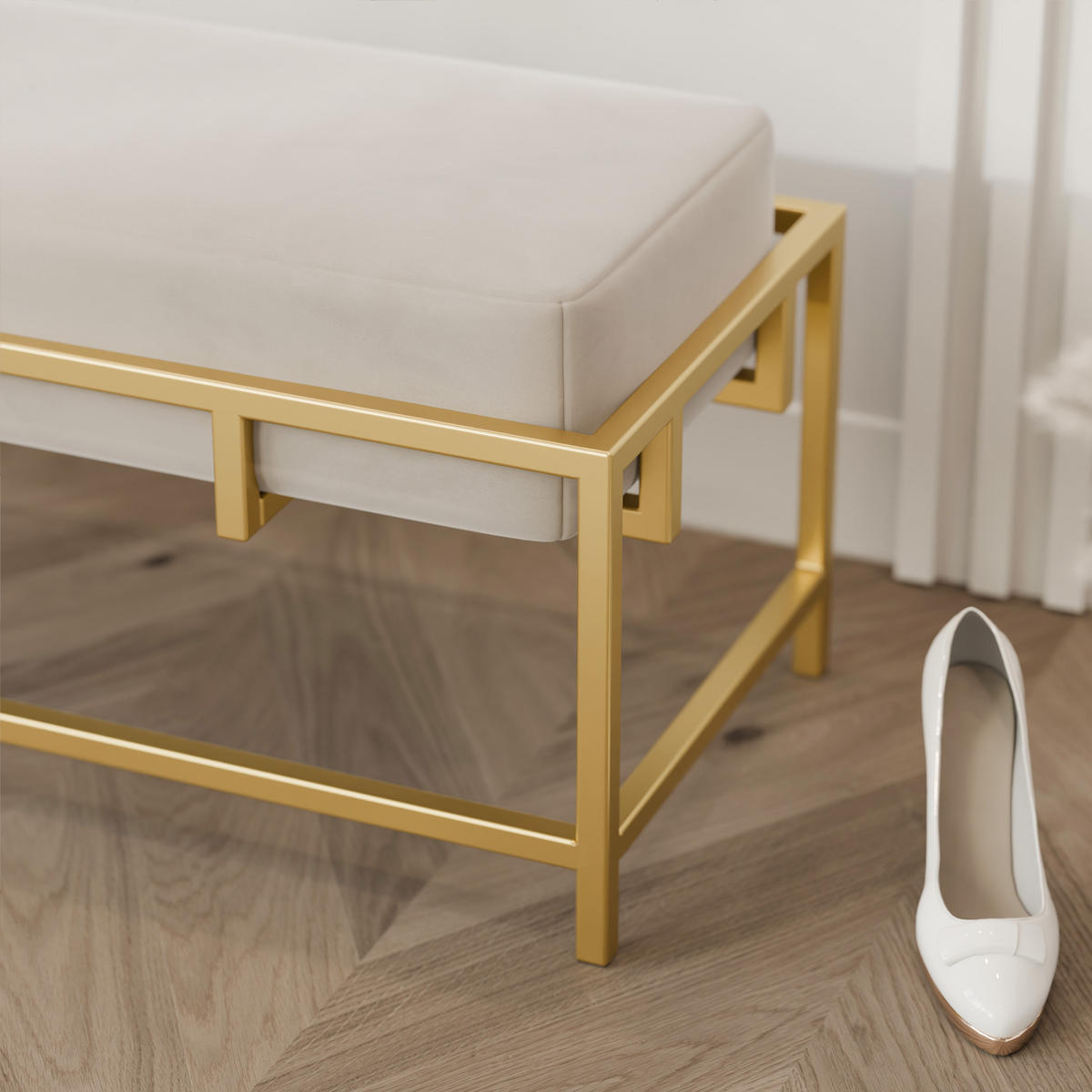 POLSTERBANK GLAM 80 cm Gold / Creme ,Metallgestell - Creme, Metall (80/45/35cm) - Idohome