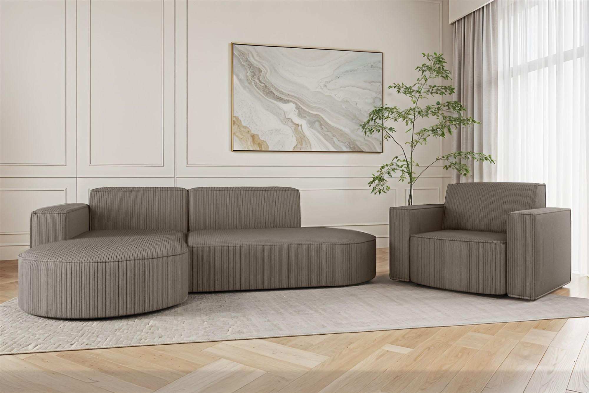 SOFASET Palma In Scala - Grau, Holzwerkstoff/Textil (236/78/165cm) - Fun Möbel