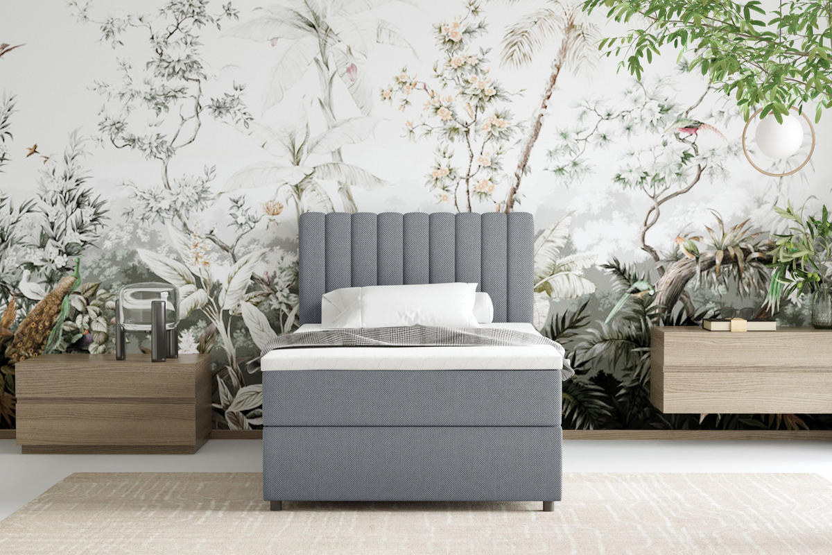 BOXBETT Everest 100 x 200 cm Einzelbett mit hochwertiger Bonell-Matratze und Topper - Dunkelgrau, Holz (100/200cm) - Panda Möbel