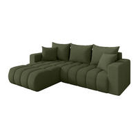 ROHOVÁ SEDAČKA s funkcí spaní, otoman vlevo MILA-L-v1 277x195x86 zelená bouclé - černá/zelená barva, kompozitní dřevo/textil (277/194cm) - ALTDECOR