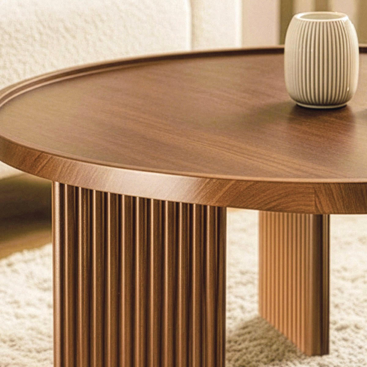 COUCHTISCH Runder Couchtisch in Nussbaumdekor 80/80/35 cm - Nussbaumfarben, Holzwerkstoff (80/80/35cm) - Calicosy