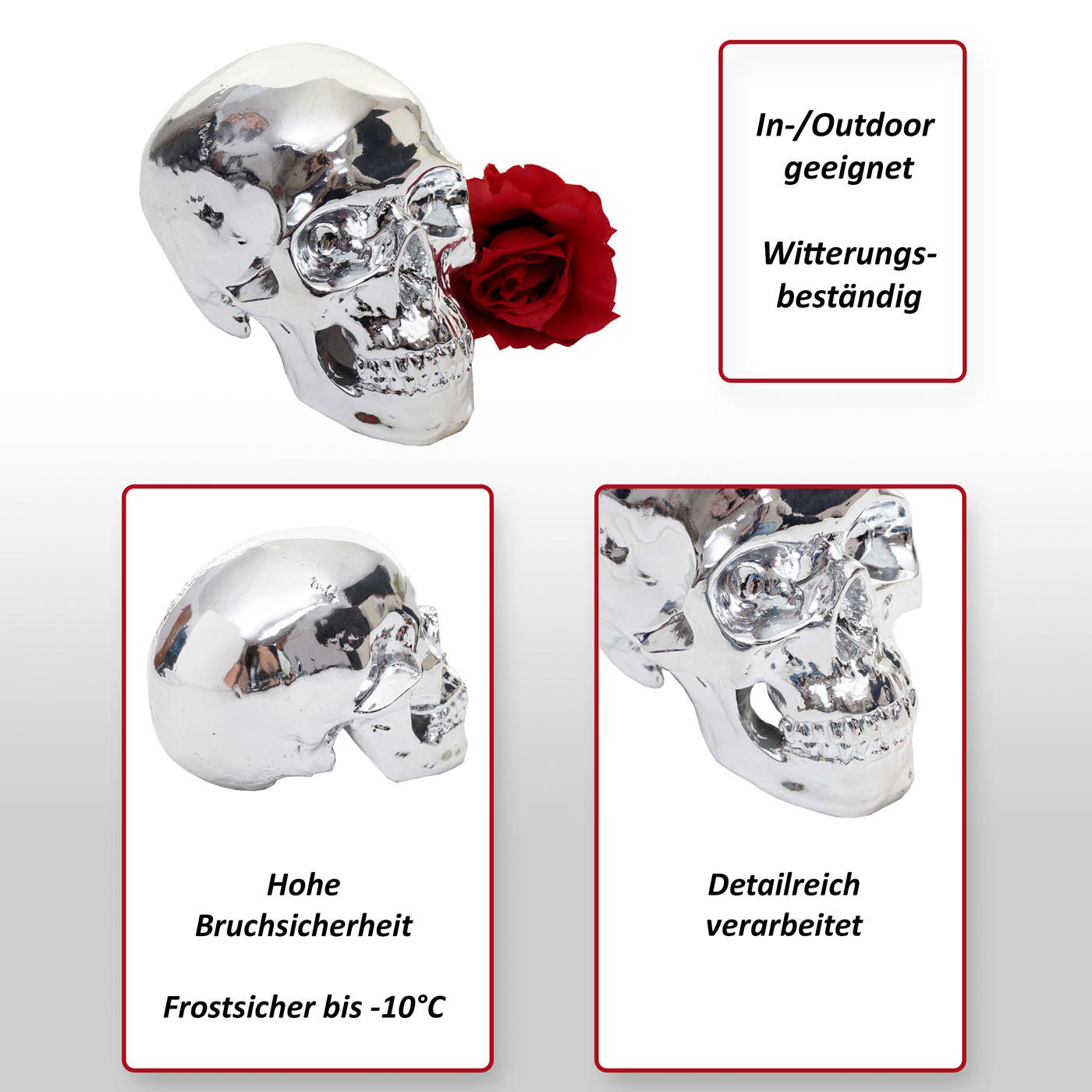 DEKO TOTENKOPF Silber - Silberfarben, Stein (12/15/18cm) - MCW