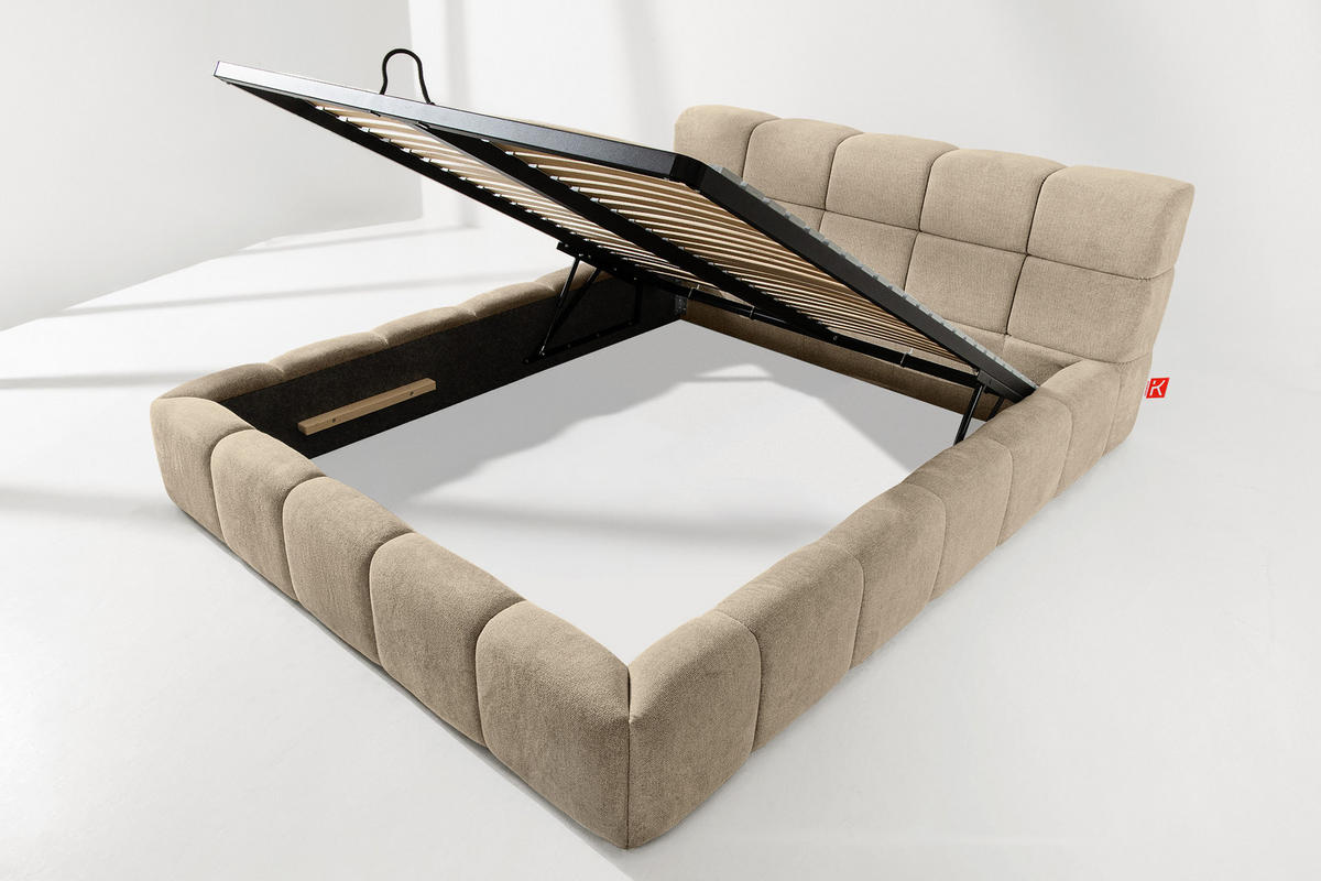 POLSTERBETT AERI 140/160/180/200 mit Rahmen und Bettkasten, beige - Beige, Holz/Holzwerkstoff (160/200cm) - KONSIMO®