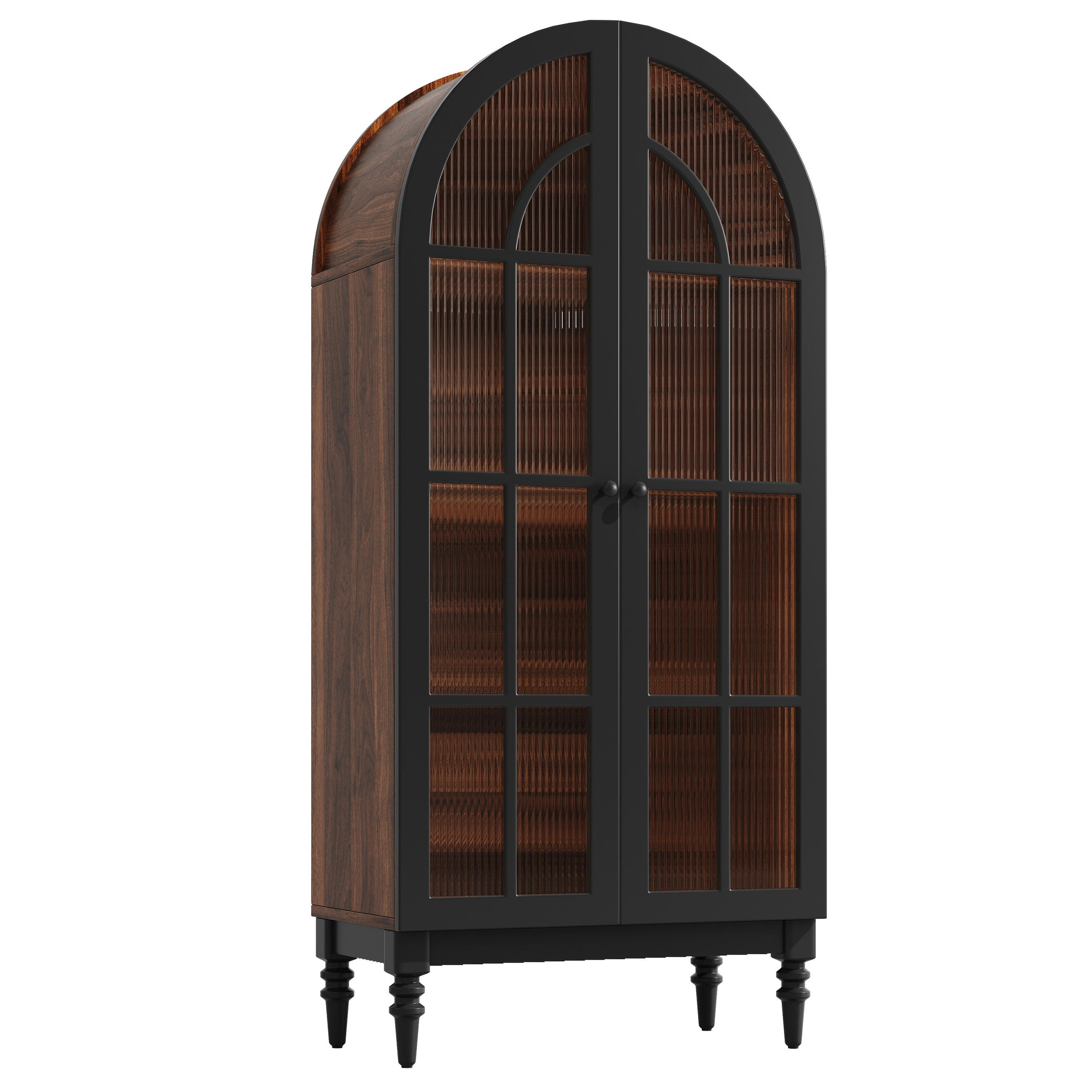 VITRINE DE-38420 76/35/165 cm mit Bogen-Design und Glastüren Schwarz - Schwarz, Holzwerkstoff (76/165/38.5cm) - ComfortXL