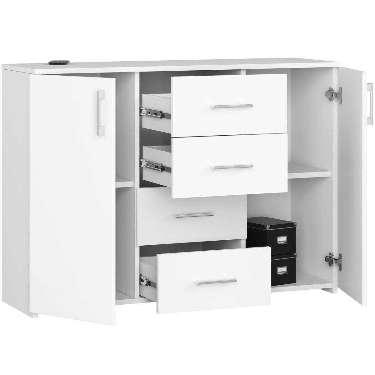 KOMMODE Weiß 110x35x80 cm - Silberfarben/Weiß, Holzwerkstoff/Kunststoff (110/80/35cm) - Akord