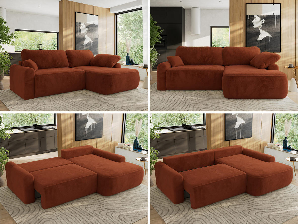ECKSCHLAFSOFA CUBO L Orange Plüsch - rechts - Schwarz/Orange, Kunststoff/Textil (187/273cm) - MKS