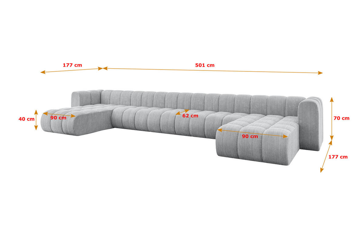 WOHNLANDSCHAFT modulares Sofa Joren-U3 - 501x177x70 cm Grau - Grau, Holzwerkstoff/Textil (501/70/177cm) - ALTDECOR