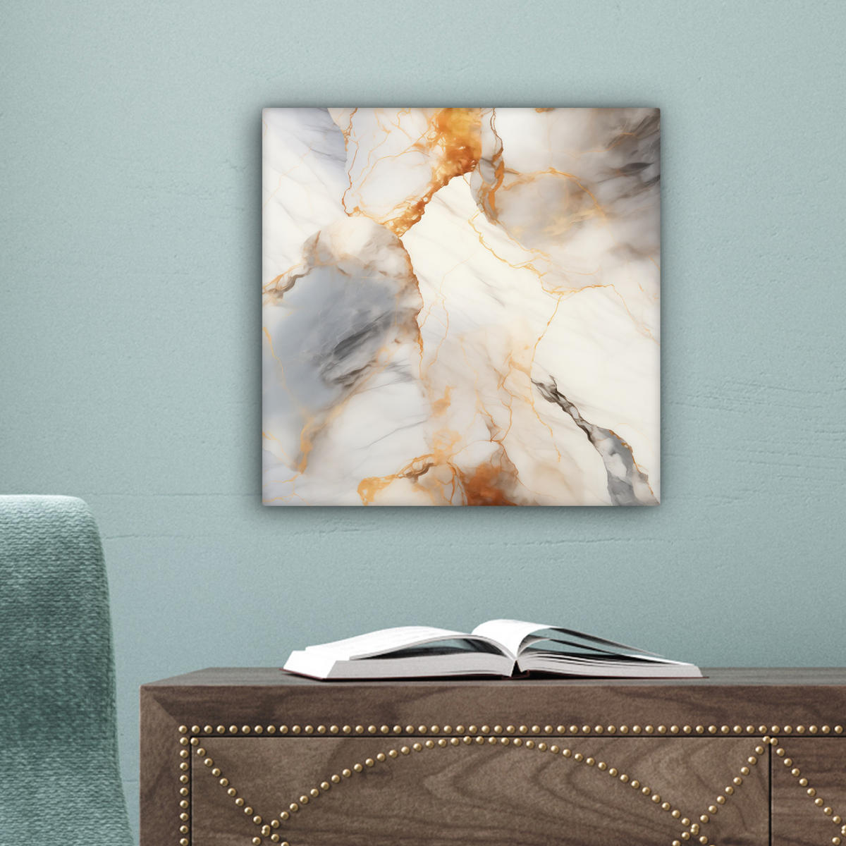LEINWANDBILD Marmor - Grau - Gold 20x20 cm - Weiß, Textil (20/20cm) - MuchoWow