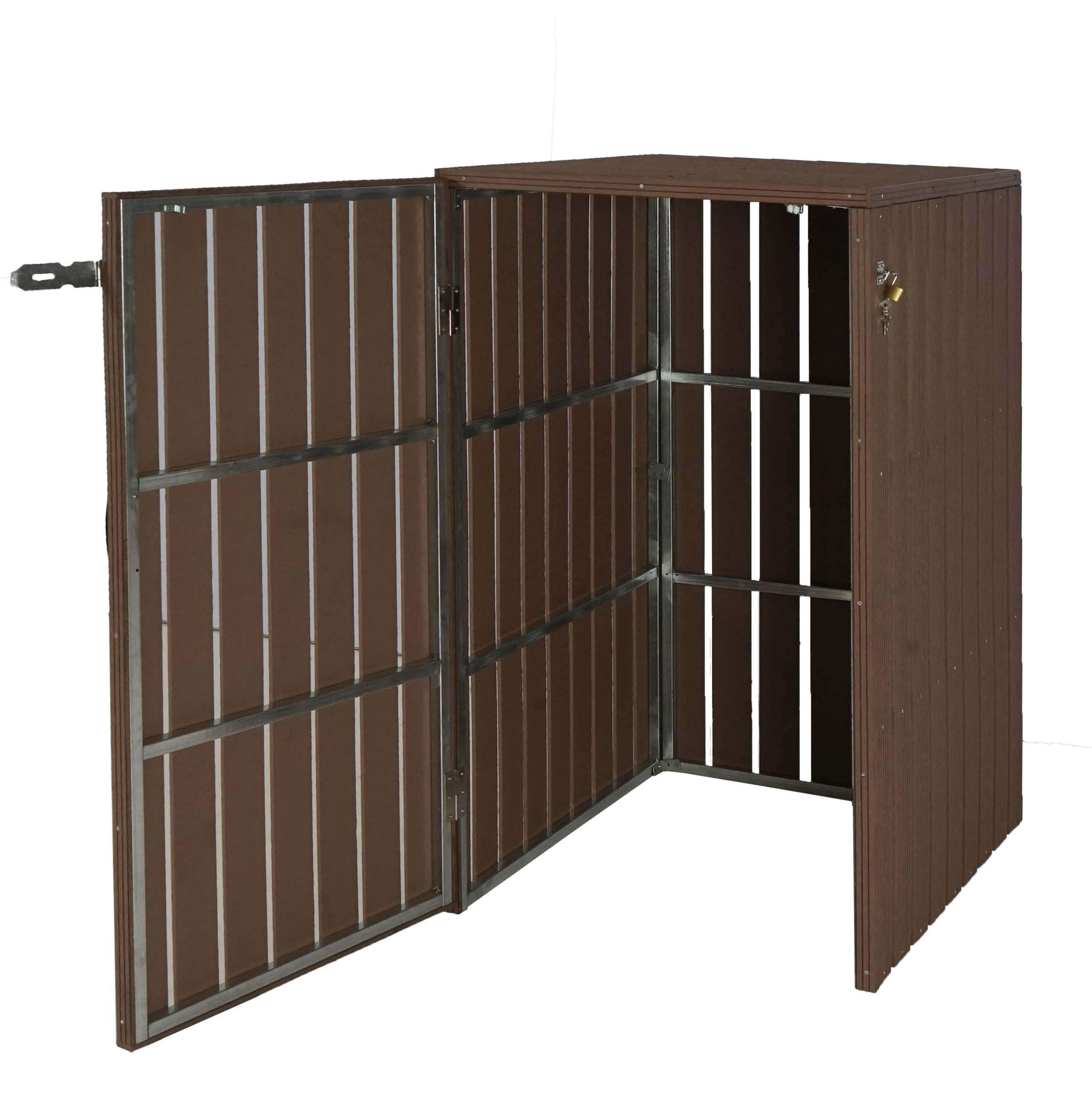 MÜLLTONNENBOX XL 1er-/2er-WPC HxBxT 115x77x97cm Metall Holzoptik erweiterbar Braun - Braun, Metall (77/115/97cm) - PROREGAL