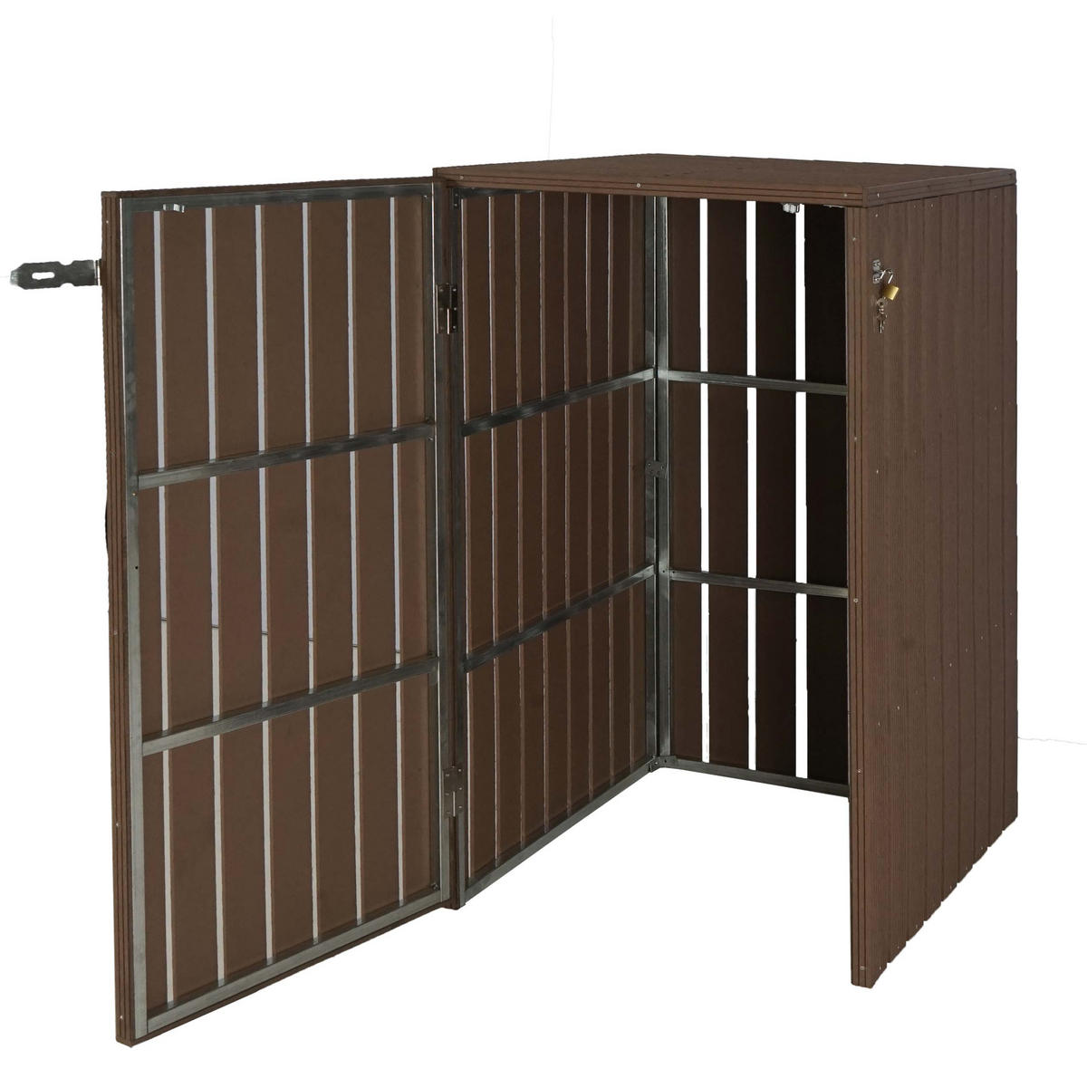 MÜLLTONNENBOX XL 1er-/2er-WPC HxBxT 115x77x97cm Metall Holzoptik erweiterbar Braun - Braun, Metall (77/115/97cm) - PROREGAL