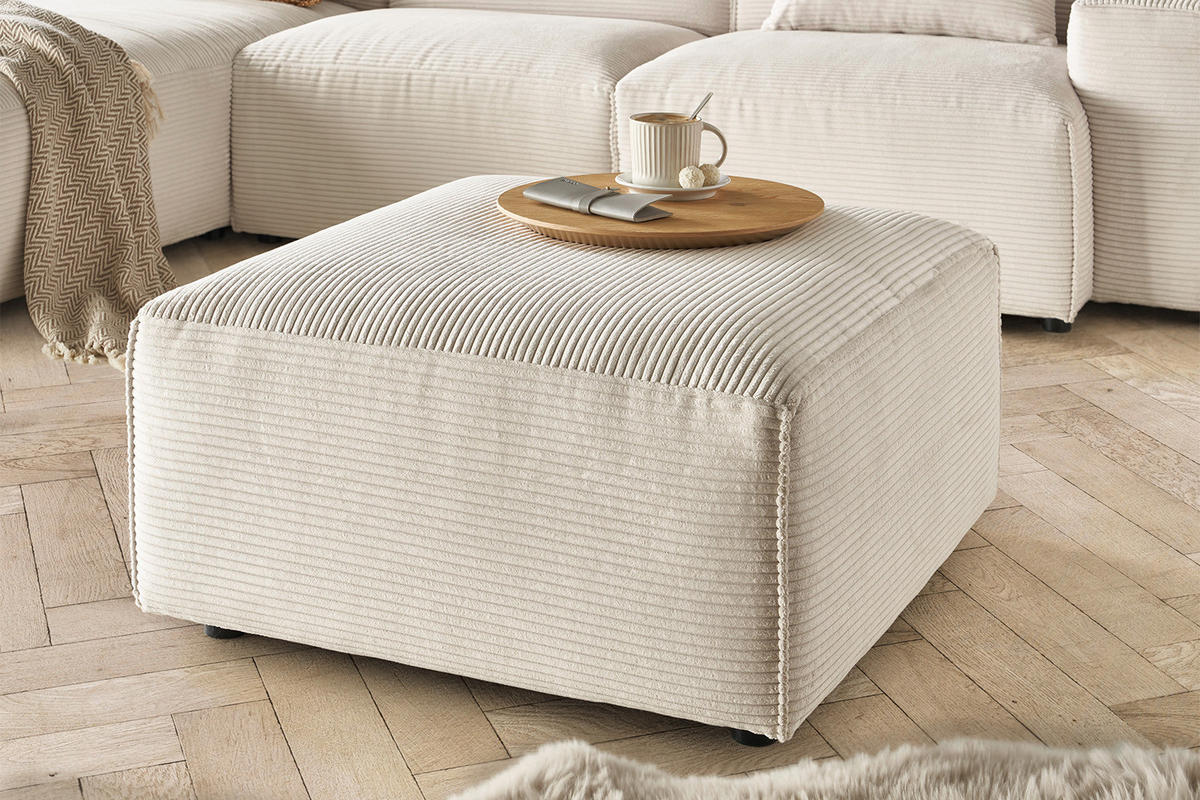 POLSTERHOCKER RANI Cremeweiß Cord - Creme/Schwarz, Kunststoff/Textil (80/42/80cm) - KAWOLA