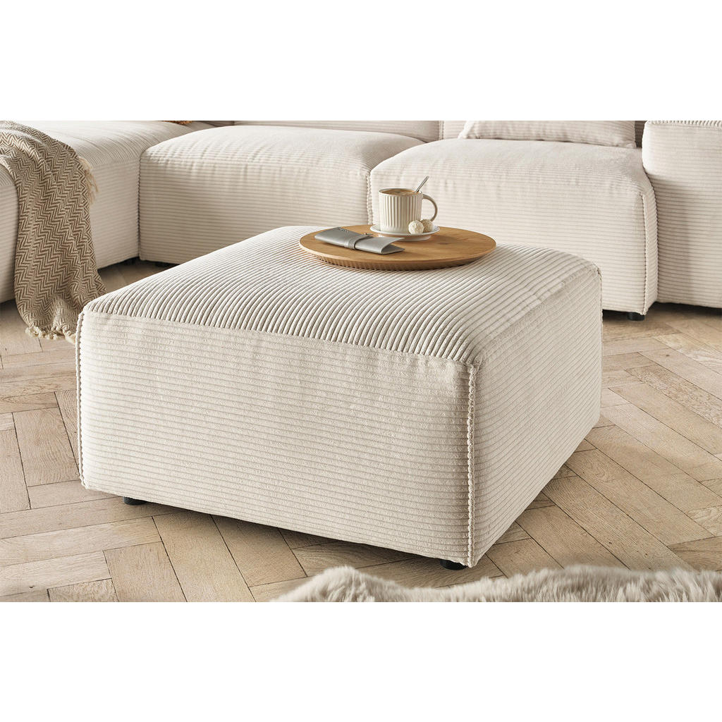 Thumbnail - Kawola Polsterhocker, Creme, Textil, Echtholz, Füllung: Kaltschaum, Quadratisch, rund, 80x42x80 cm, Wohnzimmer, Hocker, ...