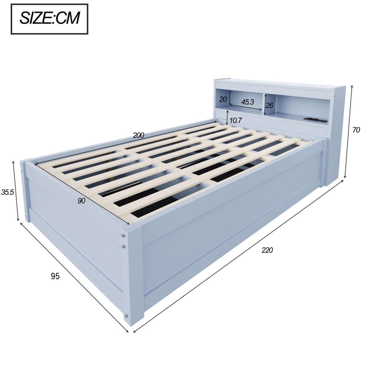 BETT 90/200 cm aus MDF mit LED-Lichtleiste, Grau - Grau, Holzwerkstoff (90/200cm) - OKMYHOME