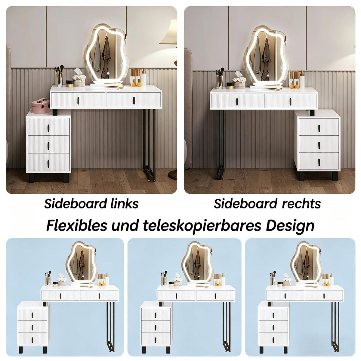 SCHMINKTISCH mit Spiegel, weiß, 90 x 38 x 130 cm - Weiß, Holzwerkstoff (38/130/90cm) - Vallsero