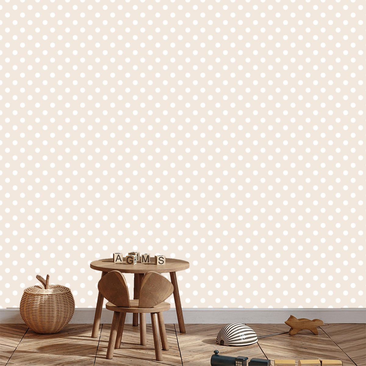 VLIESTAPETE Weiße Punkte im Boho-Stil – Beige, Weiß – 50x1000 cm - Beige/Weiß, Papier (50/1000cm) - Muralo
