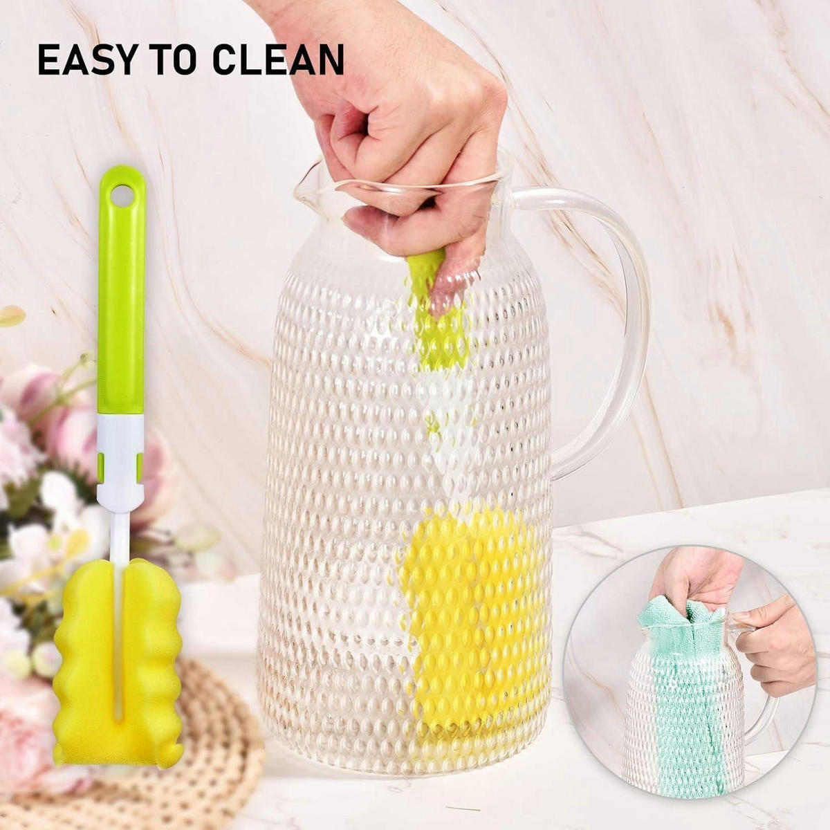 GLASKARAFFE 2.4 Liter mit Edelstahlfilter und Griff - Transparent, Glas (11.9/11.9cm)