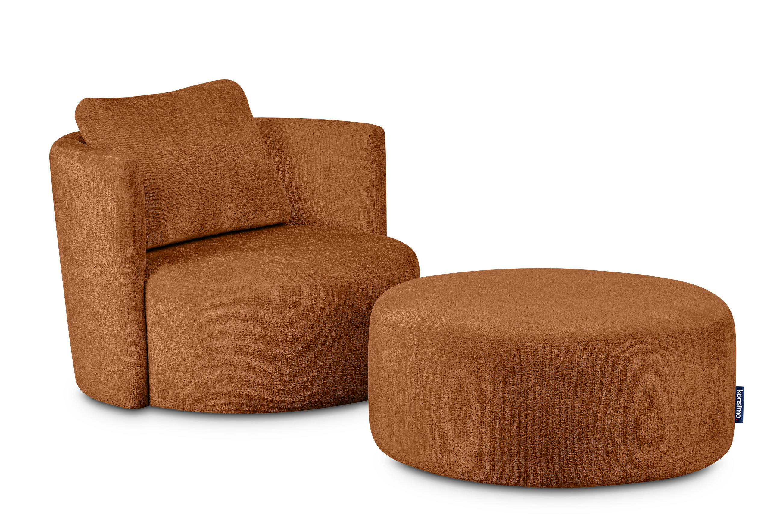 DREHSESSEL-SET RAGGI inkl. Sitzhocker, Chenille-Stoff, orange - Orange, Textil (92/75/80cm) - KONSIMO®