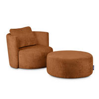 DREHSESSEL-SET RAGGI inkl. Sitzhocker, Chenille-Stoff, orange - Orange, Textil (92/75/80cm) - KONSIMO®