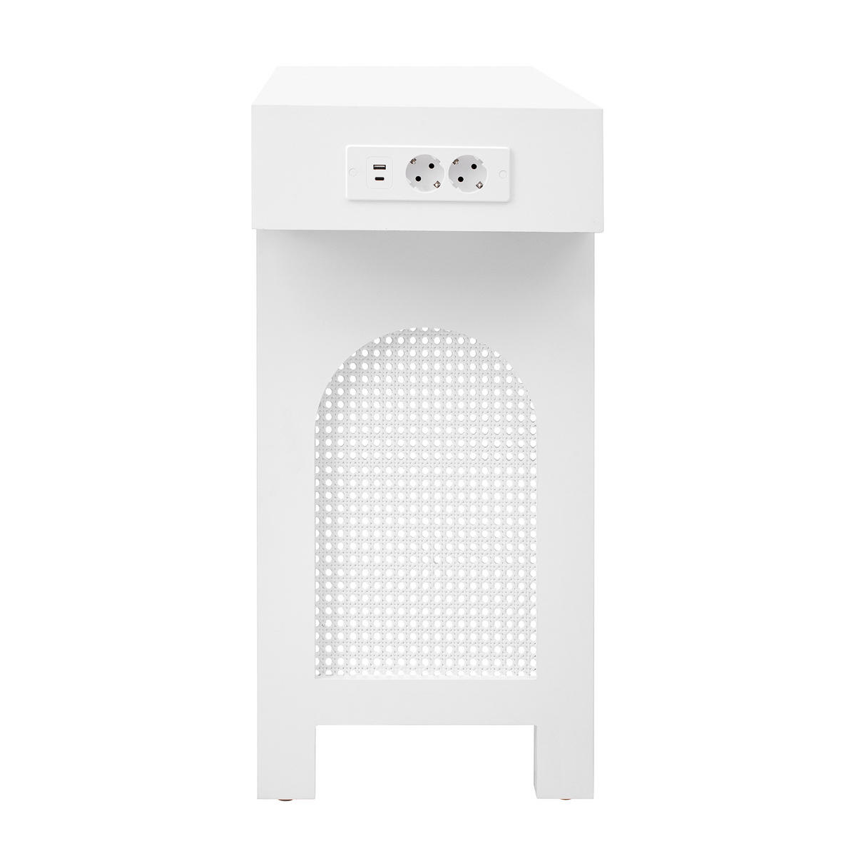 KONSOLENTISCH mit gitterdesign, 2 schubladen & integrierter steckdose - Weiß, Holzwerkstoff (35.5/120/76.5cm) - Urban Meuble