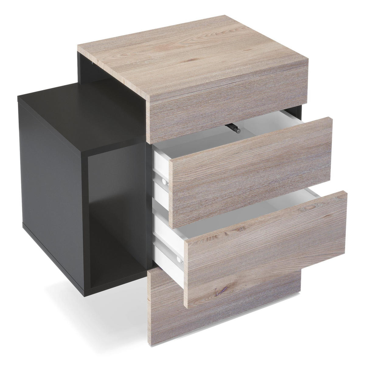 NACHTTISCH Queens Front in Grau Hochglanz - Grau, Holzwerkstoff (60/63/36cm) - Vladon