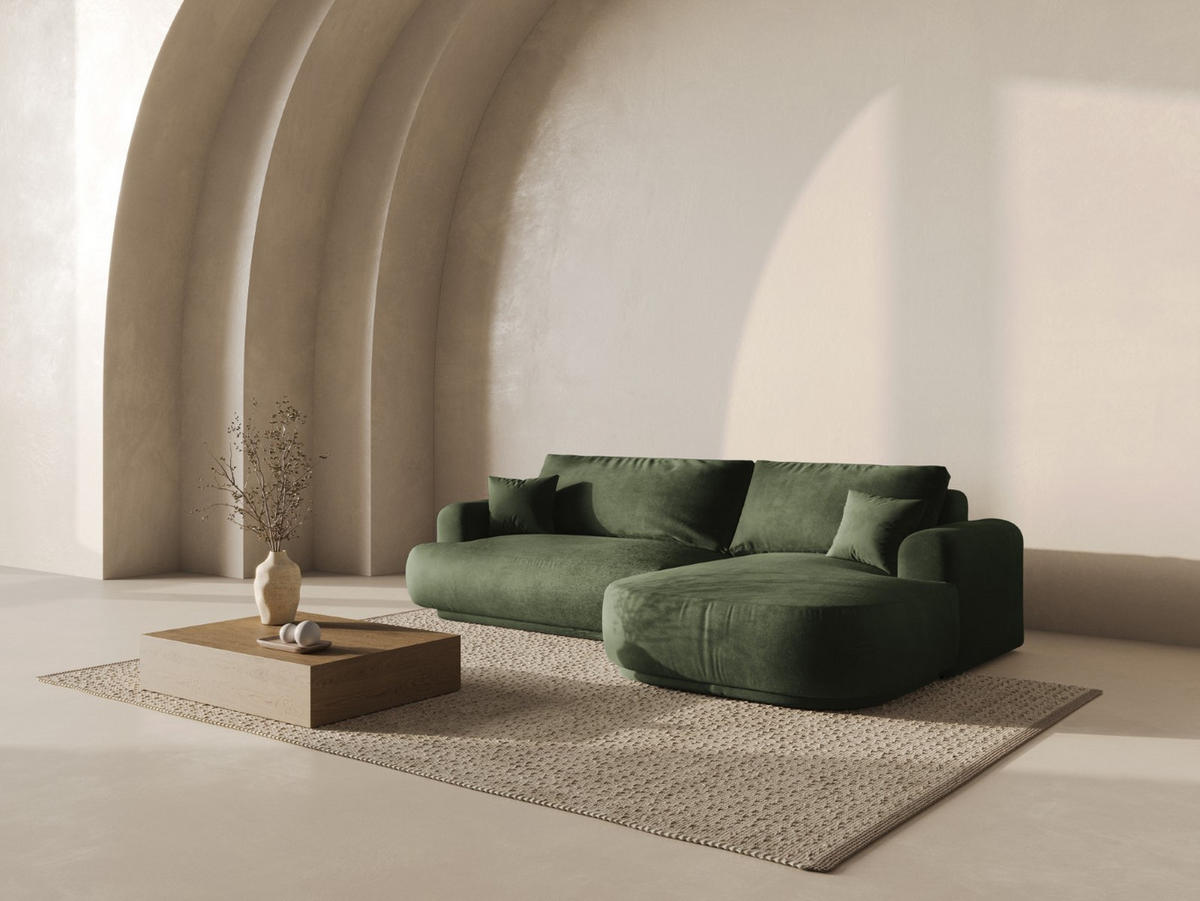 SCHLAFSOFA modular mit Bettkasten rechts Ella aus Samt grün 5 Sitzplätze - Grün, Textil (174/271cm) - Micadoni