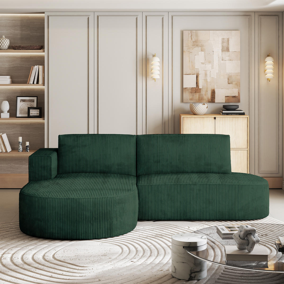 ECKSOFA CORTIO P L-S Grün Kordstoff mit Schlaffunktion - Grün, Holz (265/174cm) - MASSENO