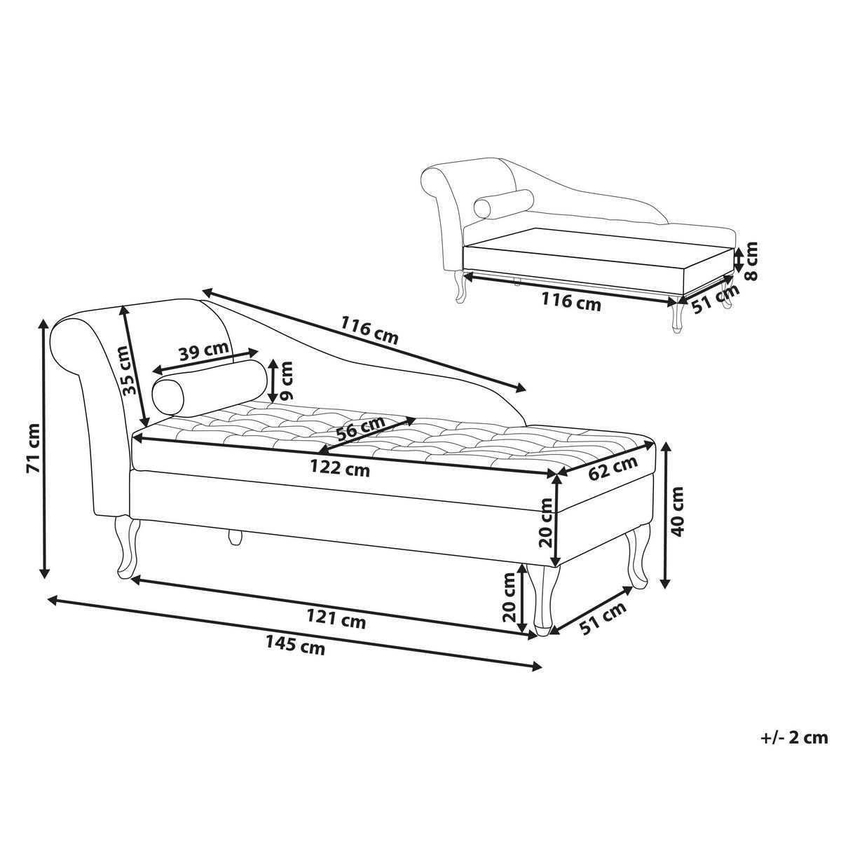 CHAISELONGUE Samtstoff hellgrau mit Bettkasten linksseitig Pessac - Schwarz/Grau, Textil (145/71/62cm) - Beliani