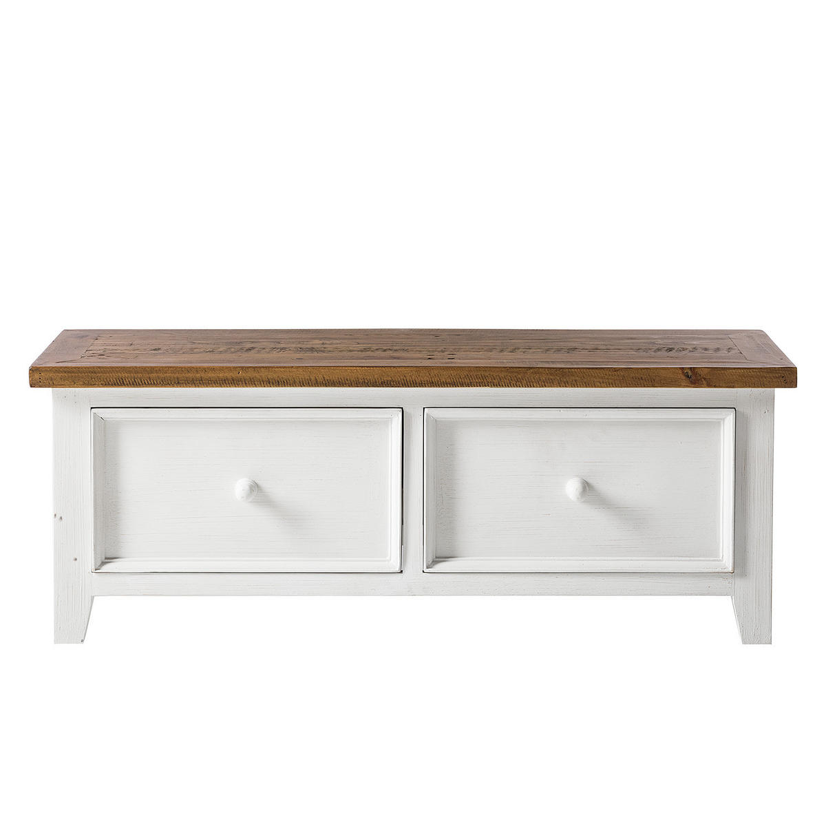 GARDEROBENBANK mit Schubladen - Kiefer massiv - Kiefer / Weiß - Weiß, Holz (120/45/40cm) - home24