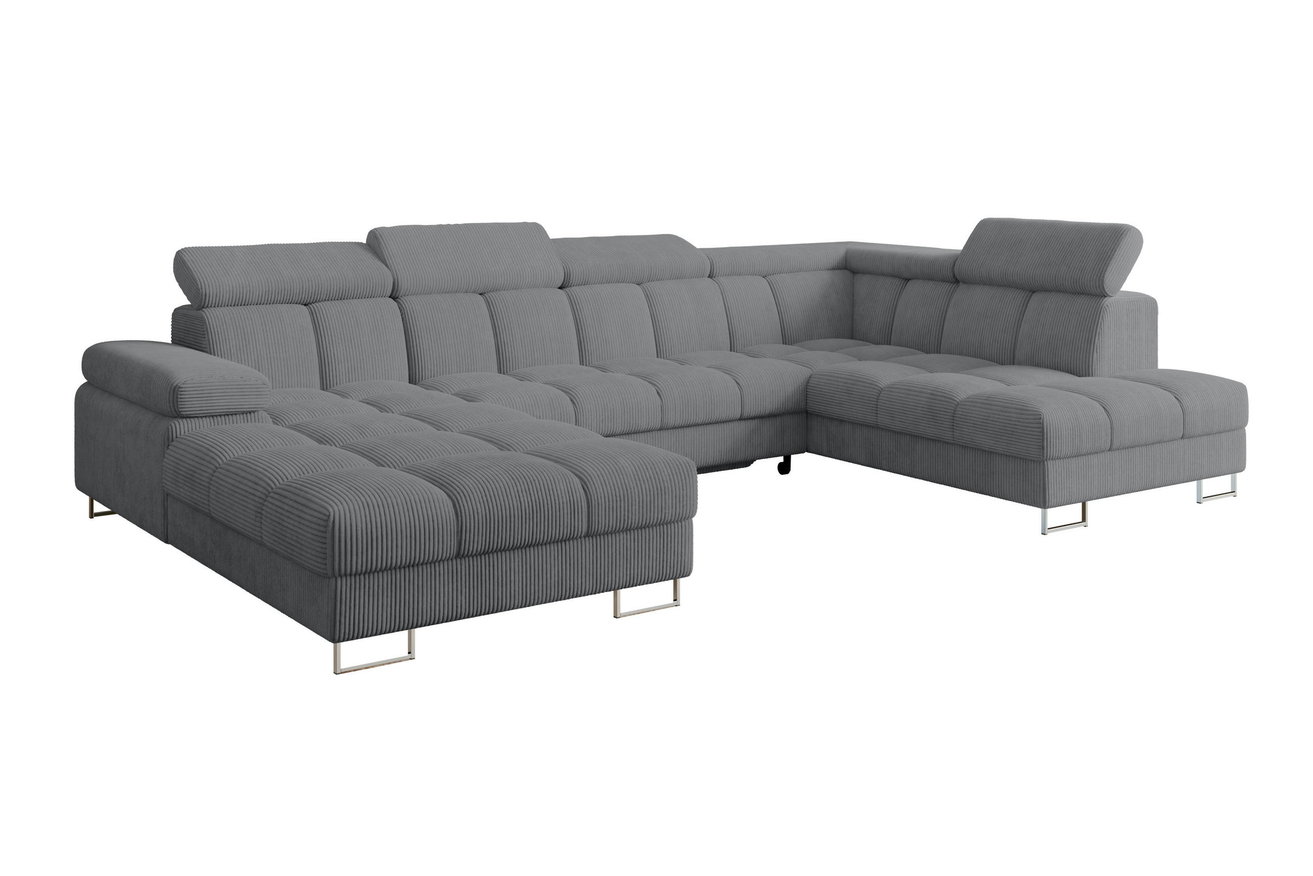 WOHNLANDSCHAFT mit Schlaffunktion und Bettkasten Ottomane RECHTS COMA U 345x203x79 Dunkelgrau Cord - Graphitfarben, Holzwerkstoff/Textil (203/79/345cm) - ALTDECOR