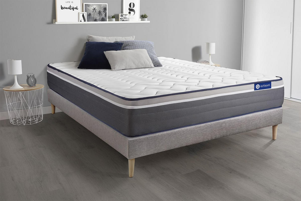BETT Actimemo plus Memory-Schaum 130 x 210 cm h4 - Kit Bettgestell Grau - Beige/Grau, Holz (130/210cm) - ACTISOM