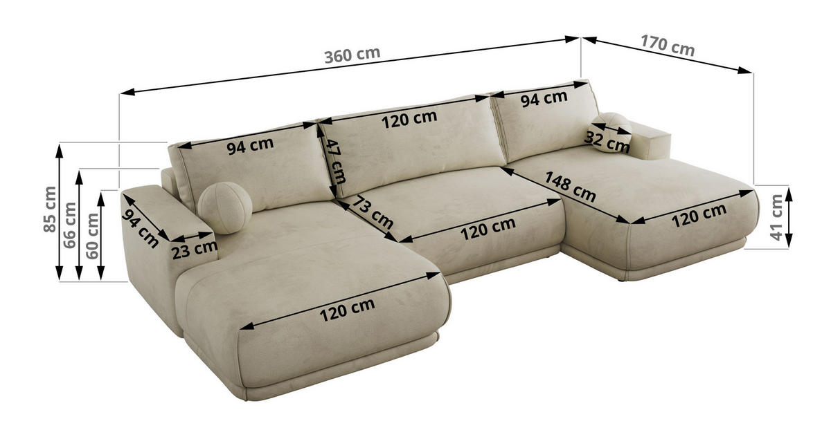 SEDACIA SÚPRAVA RINA U Béžová Zamat - čierna/béžová, textil/plast (360/85/170cm) - MKS