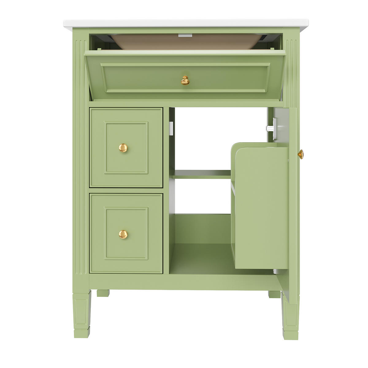 BADEZIMMERSCHRANK Grün Hochglanz Klapptür Schubladen 61cm - Grün, Keramik (61/86/47cm) - FLIEKS