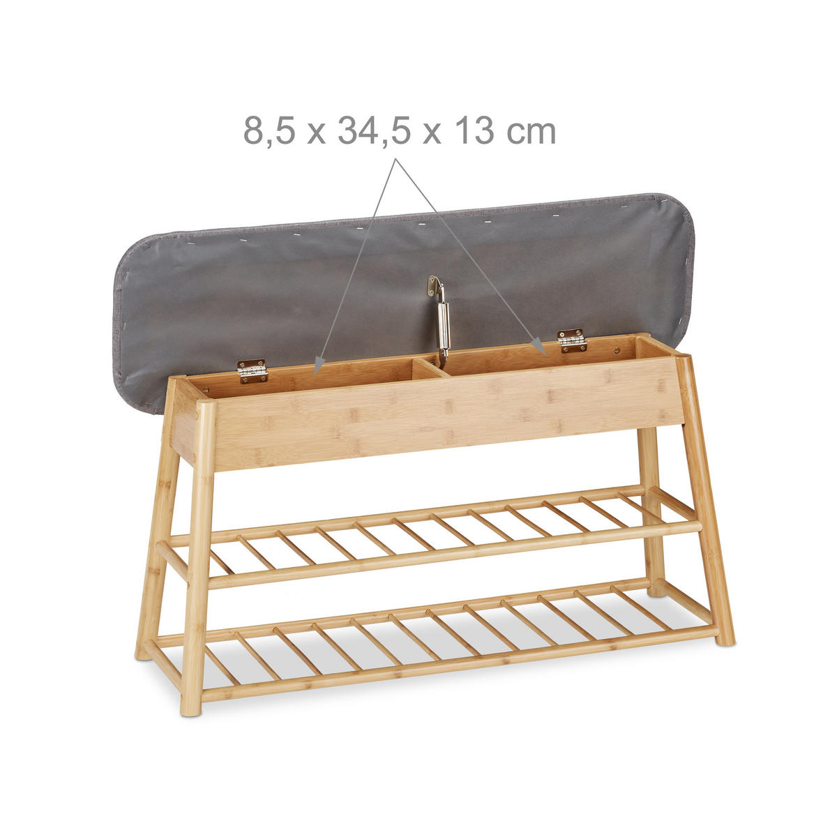 SCHUHBANK Stauraum - Hellbraun, Holz/Textil (90/48/28cm) - Relaxdays