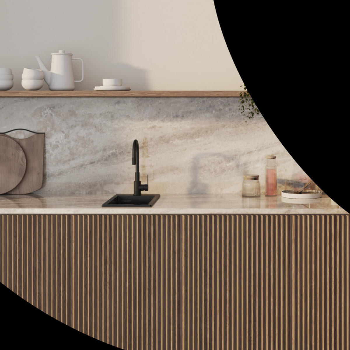 SPÜLBECKEN Solo 5-tlg. Granit Schwarz Matt 280/500 mm - Schwarz, Stein (28/21/28cm) - Granitan