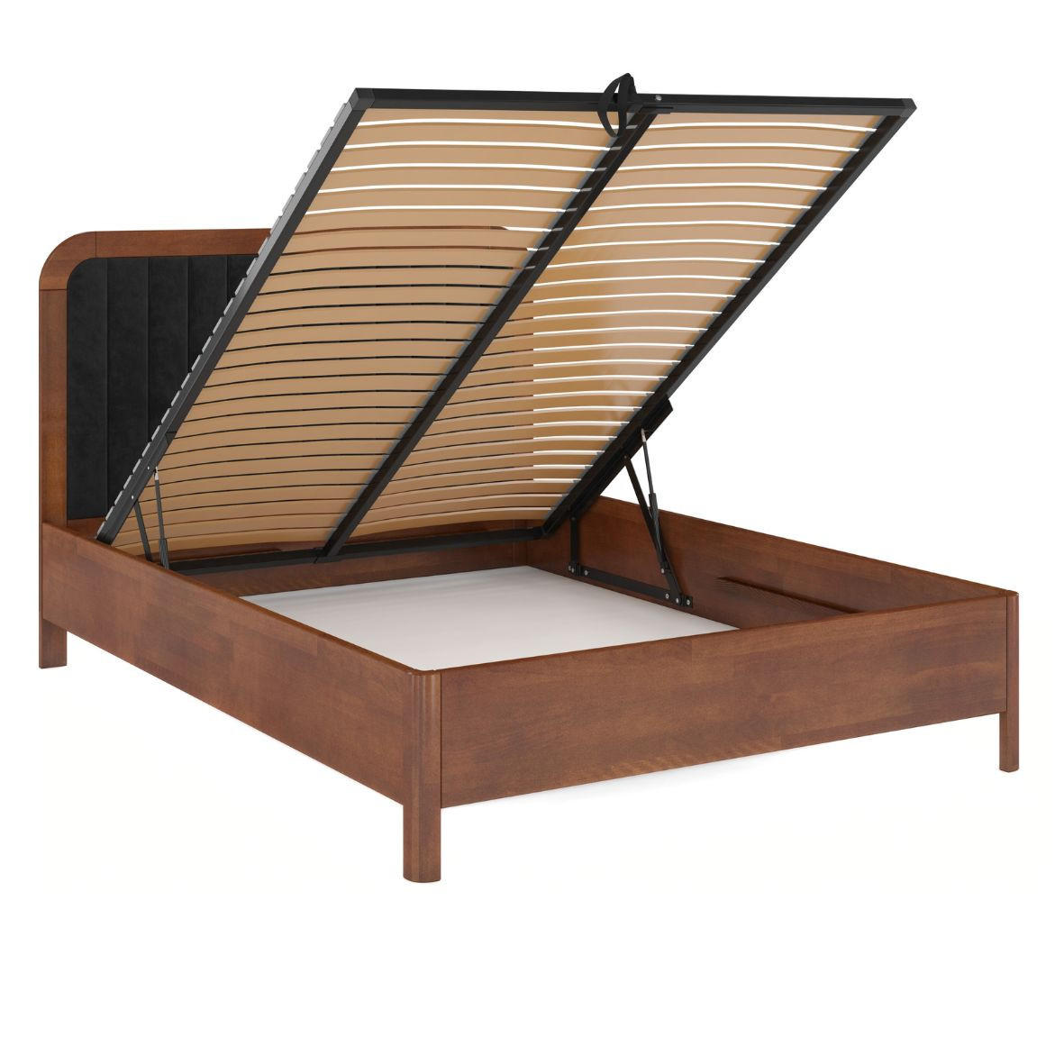 MASSIVHOLZBETT Modena mit Lattenrost und Bettkasten, Buche - lackiert, Nussbaumfarbe/Schwarz, 160x200 - Walnussfarben/Schwarz, Holz/Buchenholz (160/200cm) - Visby