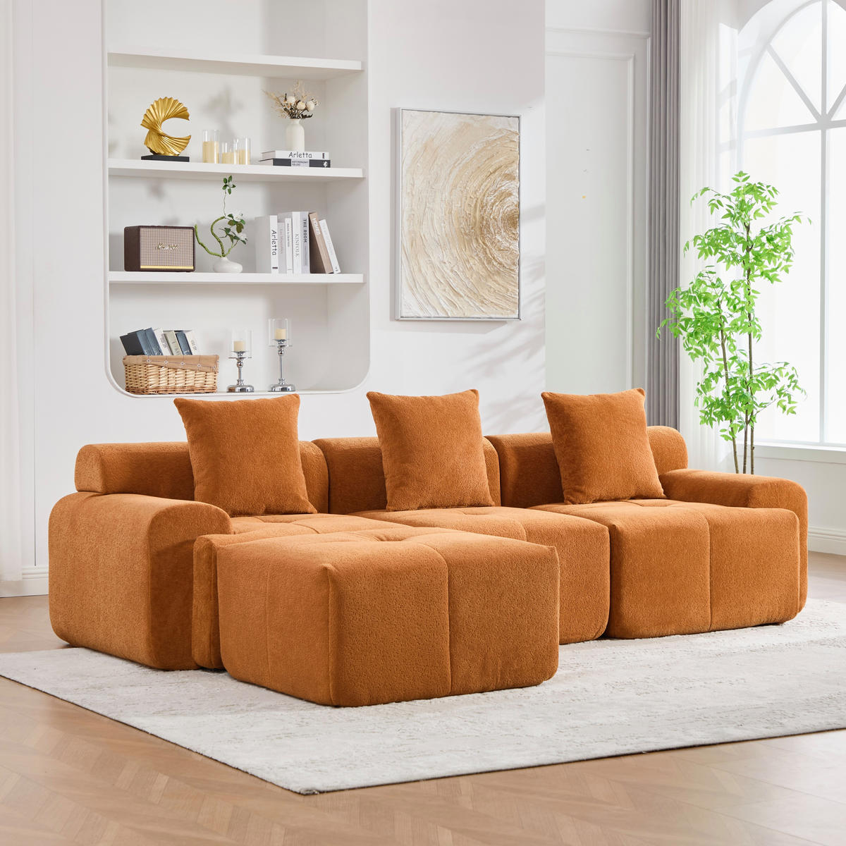 3-SITZER ECKSOFA Cord Orange - Orange, Textil (261/164cm) - WISHDOR